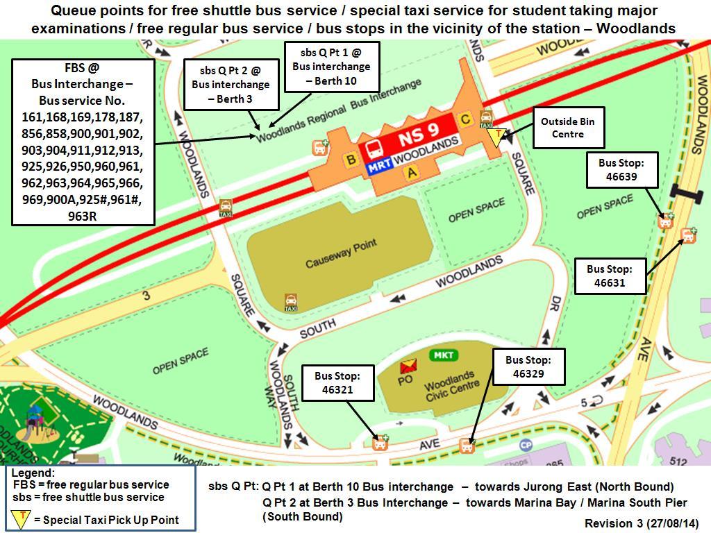Yishun Station(NS13) # Bus Interchange(Exit B): 169,856, 858,965 Special Bus Services Info & Operating Hours: 961# Only on Sundays & Public Holidays (0550 2330Hrs).
