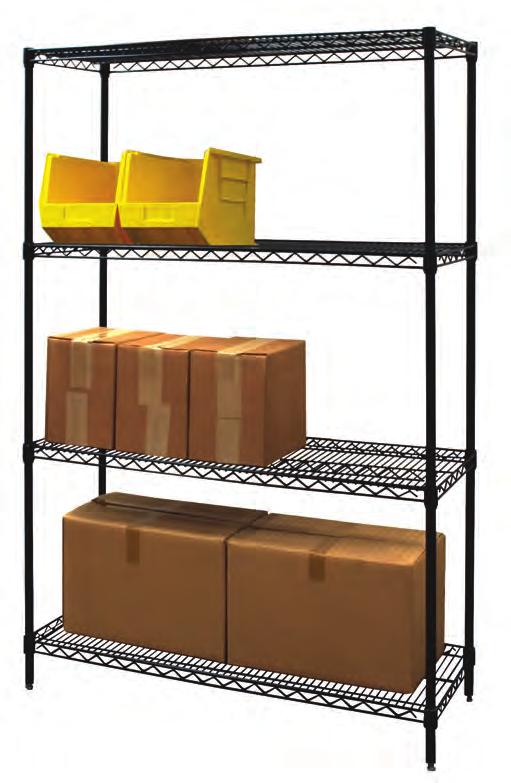 Wire Shelving - Black Stationary Black Powder Coated Wire Shelving Black powder coated wire shelving is made to the same high quality standards as our chrome wire shelving, but is substantially less