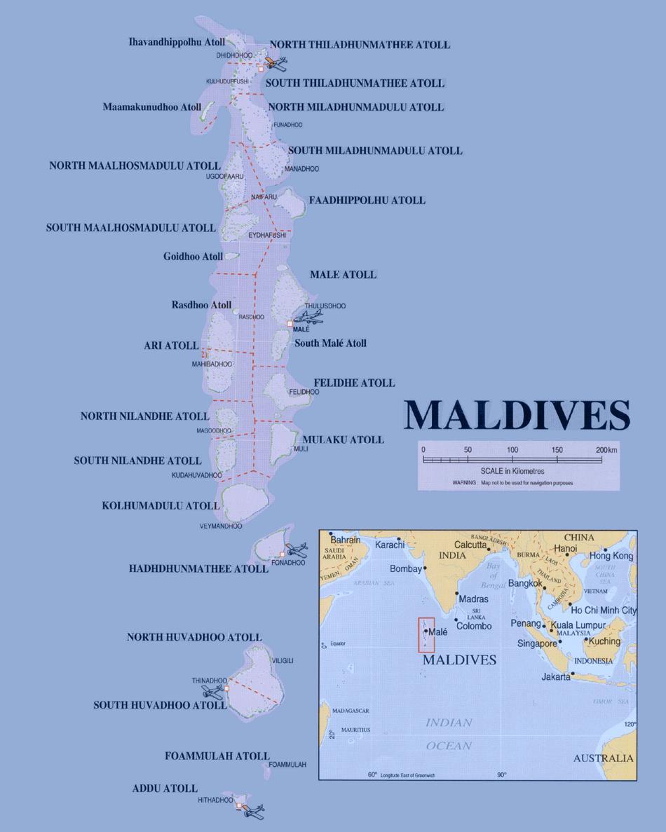 Maldives Overview 26 atolls with 1192 islands land area of about 300 km 2 Population of approx.