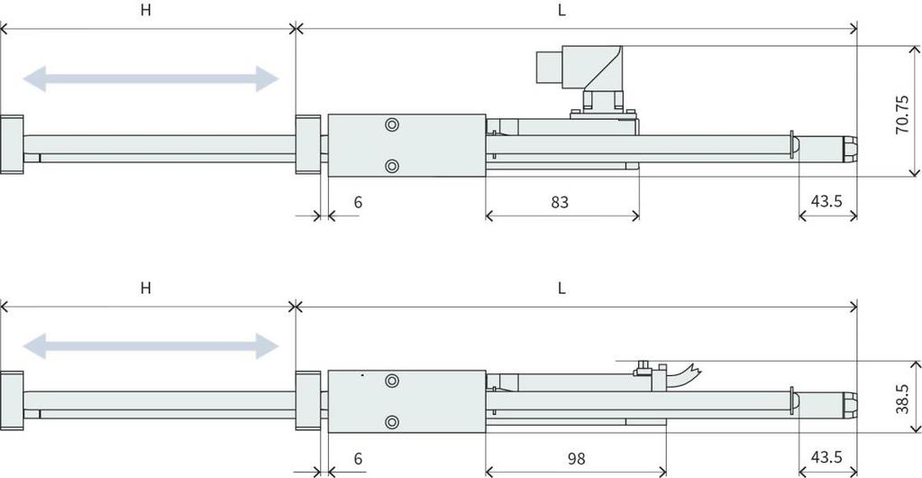 10 Dimensions & Weights H01-23x86 Linear module Bearing type Stroke H [mm (inch)] Moving Parts L [mm (inch)] Moving Mass 1 [g (lb)] Total Weight [g (lb)] HM01-23x80/60 Ball bearings 60 ( 2.36) 205.