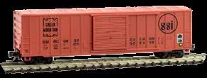 British Columbia Railway Road Numbers 100344/100348 These 50 rib side box cars with plug & sliding door and no roofwalk are green with white lettering and run on Barber Roller Bearing trucks.