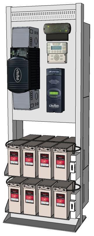 Modular backup power system FP1 or Radian and expandable battery bank Supports AC and DC loads Optional PV and