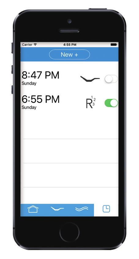 App User Guide Alarm Create an alarm setting to raise and/or massage you awake. Press New + to create a new alarm setting. - Set time: Scroll to select the hour, minute and day.