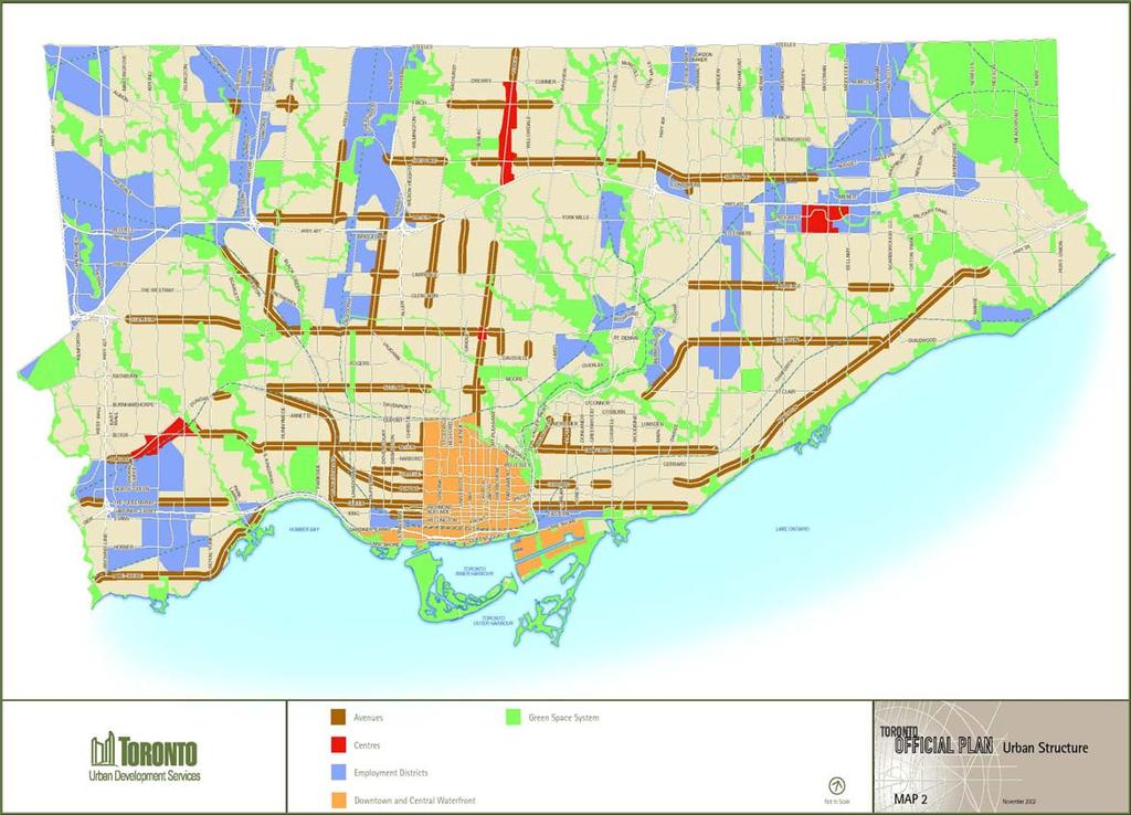 Toronto s Official Plan Supportive land use planning - transportation and land use Direct growth to the centres,