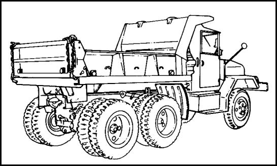 FIGURE 13. M342A2 DUMP TRUCK. The M342A2 dump truck is used for hauling dirt, sand, gravel, and so forth.