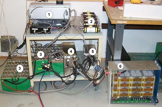 4 Fig. 6. The laboratory system used in tests of the Size I and Size II systems: 1. Power supply, opto-coupling card, dspace interface. 2. EC Bank with passive balancing, used in the Size I system. 3.
