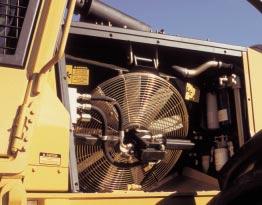 The hydraulically driven fan operates at variable speed for improved fuel economy