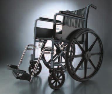 Our Most Economical Wheelchair Weight Capacity 300 lbs Seat Width 16", 18" Seat Depth 16" Warranty on Frame & Crossbar Warranty on Upholstery Parts & Components Standard Chart Pocket Footplates Dual