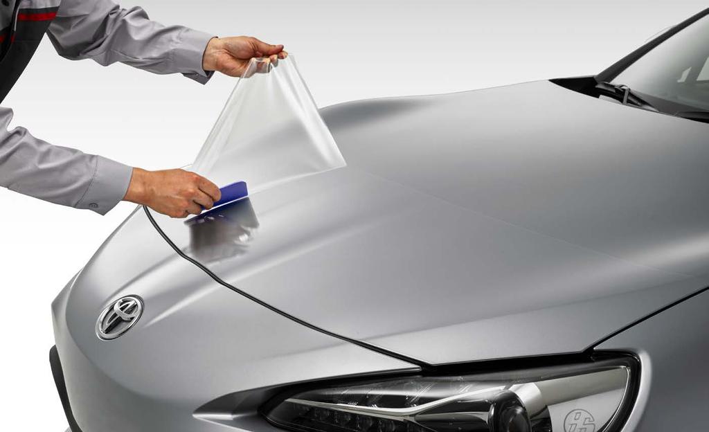 PAINT PROTECTION FILM Like a clear suit of armor, Genuine Toyota paint protection film 1 helps guard your vehicle from road debris that can chip and scratch the finish.