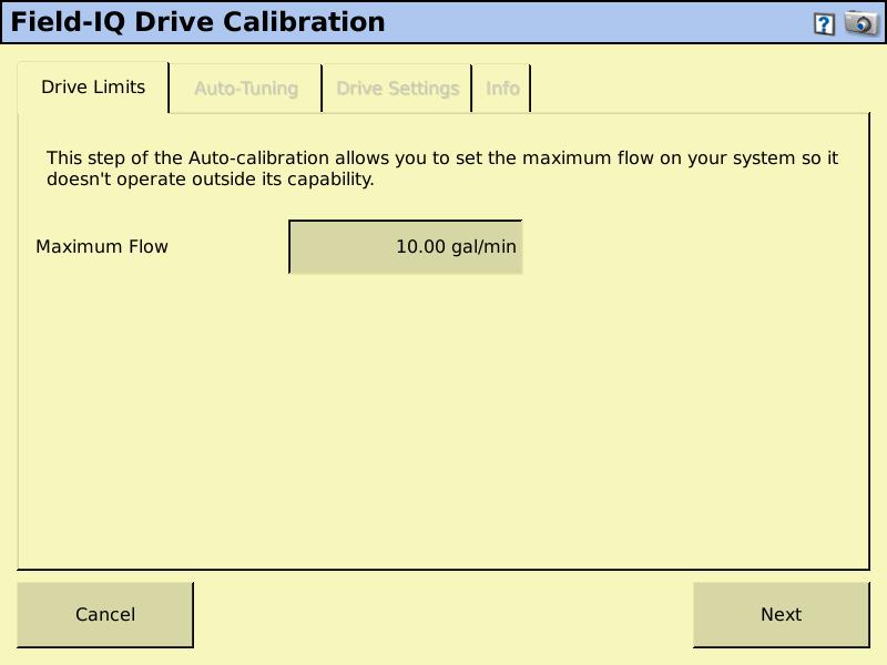 Drive Calibration These screens setup the operational parameters of the PWM signal.