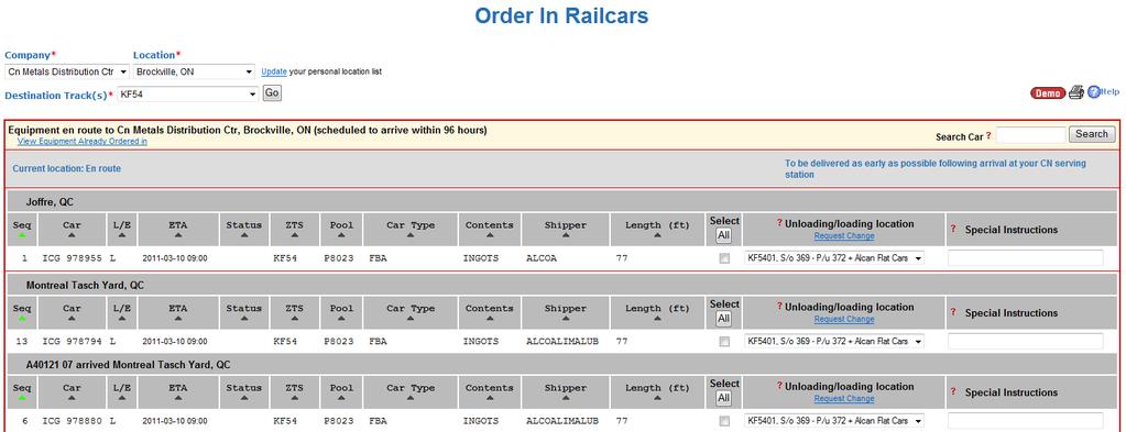 Order In Railcars Railcars En Route Railcars En Route - The Choice of track is still present however there is no assignment to