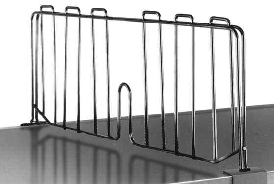 divider for wire shelving 1 (25mm)-high ledge Ledges divider for solid shelving 4 (102mm)-high ledge Prevents contents from falling off unit. Available in chrome or stainless steel.