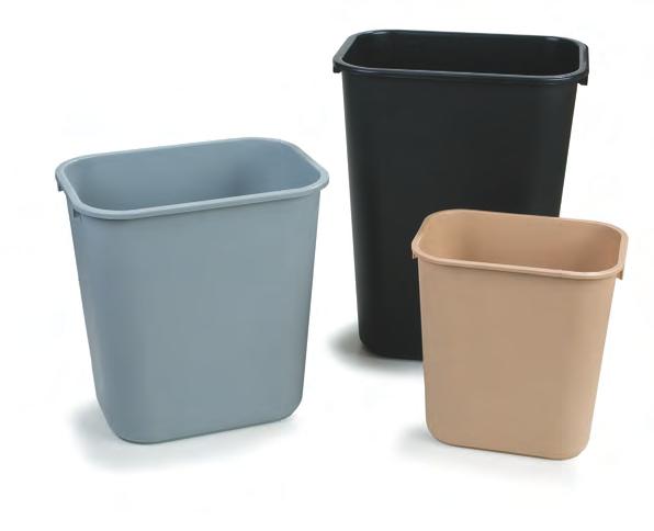 Office Wastebaskets Economical polypropylene containers withstand everyday use Smooth rims, rounded edges, and corners add structural support and make cleaning easy Smooth inner surface makes