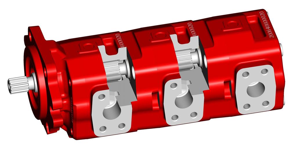 4.2 Multiple gear pumps: ++ standard versions Standard versions means separated inlet/outlet side ports, without shaft seal between pump stages 4.2.1 Drive torque calculation example T max = T1 + T2 + T3 <see section 3.