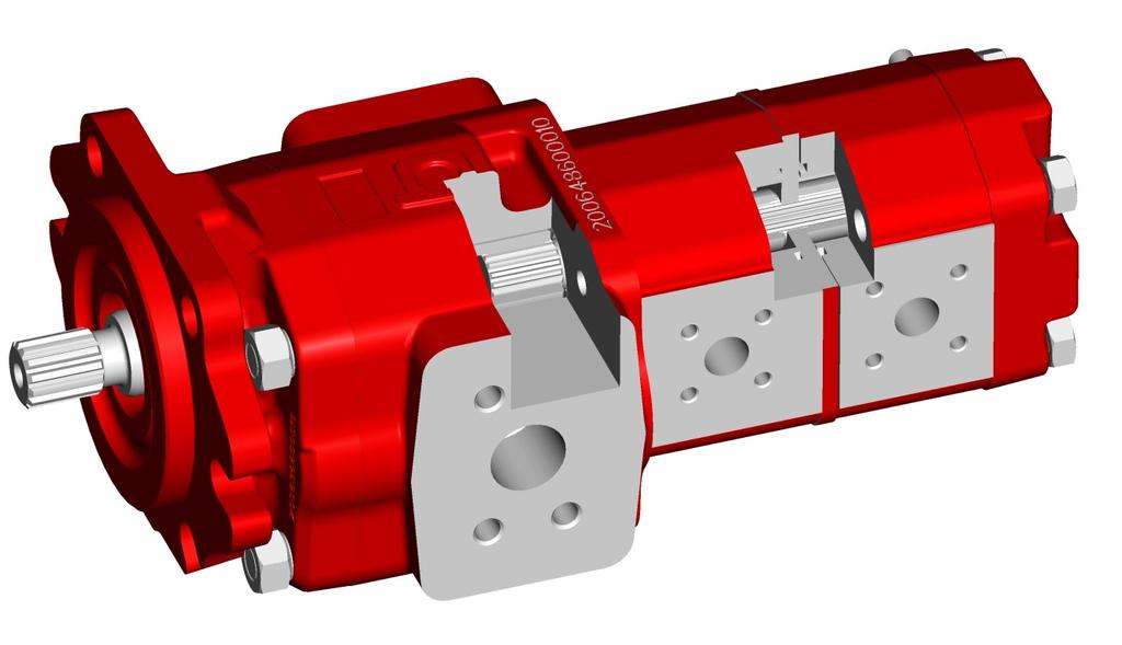 4.4 Multiple gear pumps: +AP212+AP212 standard versions Standard versions means separated inlet/outlet side ports, without shaft seal between pump stages 4.4.1 Drive torque calculation example T max = T1 + T2 + T3 <see section 3.
