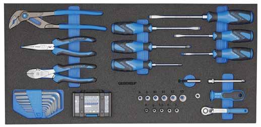 MOBILITY 1110 CTB3-01 TOOL ASSORTMENT IN CT MODULE FOR W3 43 pieces Composition of GEDORE tool assortment based on daily workshop routines For industry, the trades, automotive and the ambitious