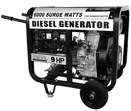 PACKAGE CONTENTS The following items are supplied with this Model GENSD55 7,000 Surge Watts / 5,500 Running Watts Diesel Generator. Verify all items are included. STOP!