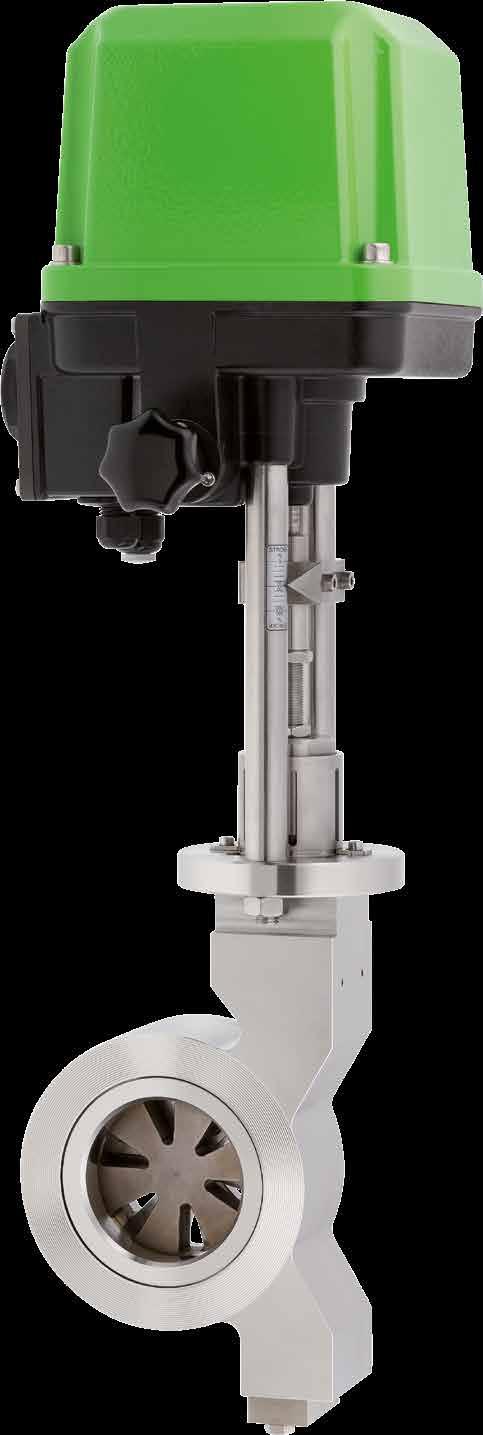 Gear rack rotating the moving disc Optical position indication Adjustable gland nut packing
