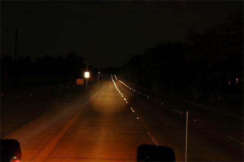 Halogen Golight illuminating a stretch of road about 5000 feet in