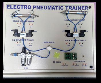 Electro Pneumatic Allen Bradley PLC Trainer Kit DC Motor Module Stepper Motor Module with Controller card Hand Slide Valve Manifold 4 way 1 no.