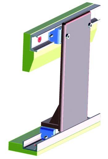An example of application is shown in the figure; a pair of T-U rails allow the sliders to function correctly even if the angle between the two mounting planes is not equal to 0.