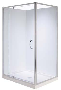 solid-cast handle in chrome Shower screen features a semi-frameless door and fixed panel, which is reversible for opening from either left or right Rise and