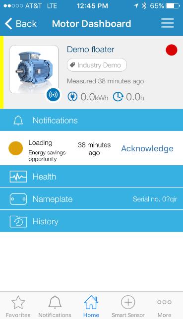 Condition monitoring for low voltage motors Intuitive and easy to use app See and act upon alerts and alarms Now you can read data from your smart sensor attached to your motor periodically with your