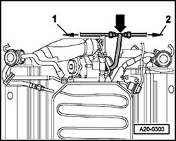 Page 25 of 62 15-21 - Disconnect harness connector for tank diagnostic system in engine compartment at arrow. - Remove 4 bolts for fuel rail on intake manifold.
