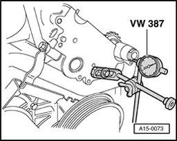 Page 48 of 62 15-42 Camshaft axial play, checking - Remove camshafts page 15-31. - Remove hydraulic valve lifters.