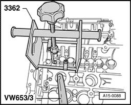 take M6 x 25 bolts for mounting valve spring tool to cylinder head. - Attach 3362 valve spring tool to cylinder head using two bolts supplied (as shown in figure).