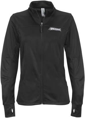 WOMEN'S WEAR Ladies Tech Track Jacket Full-zip sport jacket with thumbholes and zip stash pocket on lower back to house your cell phone. Access from the back pocket for earbuds.