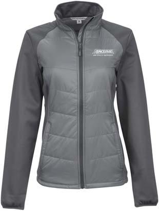 95 G3504XXX 3X 45.95 60.95 Ladies Hybrid Soft Shell Jacket Quilted front and back panels join a waterresistant soft shell for a trend-right performance jacket with urban edge.