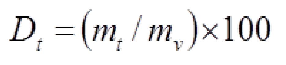 enačba [10] enačba [11] pri čemer je: D h = biološka razgradnja iz plina v prostoru v zaprti posodi nad fazno mejo plin-kapljevina (%), D t = skupna biološka razgradnja (%), m h m v in m t so enaki