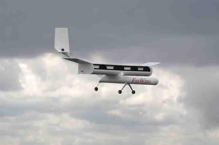 Fig 4 FanWing UAV, Farnborough 2010 Thus far the FanWing concept has demonstrated the ability to fly slowly and safely in the regime of helicopters, and efficiently in the regime of fixed-wing