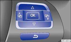 Using the instrument cluster menus: Premium version Fig. 15 Premium version (vehicles with menu control multi-function steering wheel): buttons on the right side of the steering wheel.