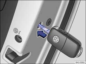 This will not activate the anti-theft alarm system, when installed. Open the door. Remove the rubber seal on the front side of the door. The seal is marked with a lock W fig. 195.