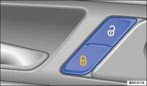 Unlocking and locking the vehicle from the inside Fig. 35 In the driver and front passenger doors: power locking button. Please first read and note the introductory information and heed the WARNINGS.