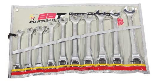 59 16 Piece combination spanner set Chrome vanadium steel with highly polished mirror finish 15 Offset ring Conforms to DIN3113 6 mm, 7 mm, 8 mm, 9 mm, 10 mm, 11mm, 12 mm, 13 mm, 14 mm, 15 mm, 16 mm,