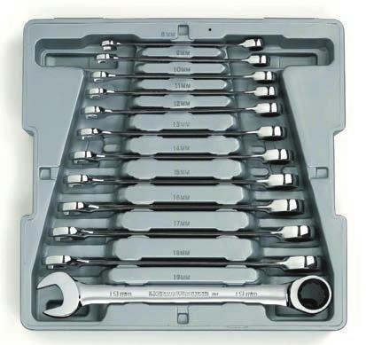 needs as little as 5 to move fasteners vs. 30 for standard wrenches Bright, full polish chrome finish 10mm 11mm 12mm 13mm 14mm 15mm 16mm 17mm 18mm 19mm ITEM NO. WEIGHT 9412 1.315 kg R 3 555.