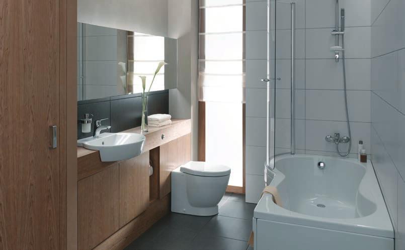 SUNRISE / BACK-TO-WALL This energising range offers standard and compact basin options and is available with space-saving wall-hung or classic floor-mounted WC styles, a must for compact bathrooms.