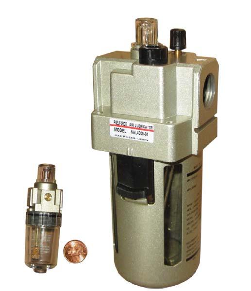 INLINE AIR LUBRICATORS Features Pipe or Bracket Mounted Point of Use Lubricators Quick Release Bayonet Bowl Connection Adjustable Lubrication Rate NAL - 3000-10 Series Type AF BSPP NAF NPT Body Size