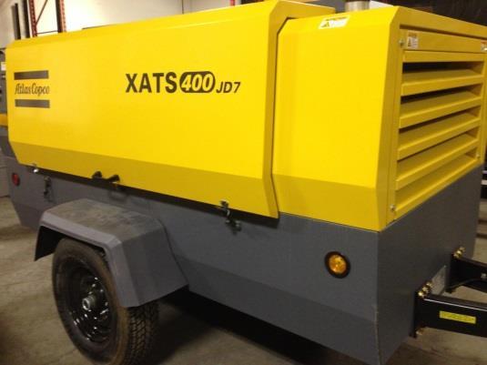 Ref #A22-A23 TWO (2) Used Portable Diesel Driven Air Compressors Atlas Copco XATS400 JD7 Rated Pressure: 150 psig 400 cfm @ 150 psig Engine John Deere 145 (L) x 72 (W) x 71
