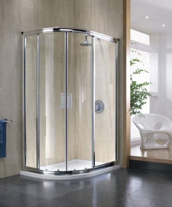 Hydr8 Quadrant The beautifully curved glass sliding doors optimise the corner of a bathroom and allow for a spacious