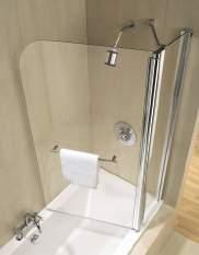 Geo6 2 Panel Bath Screen A small fixed panel sits alongside a larger pivoting curved-top panel, to form a screen which