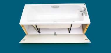 are smaller Galerie flip up leg set Factory fitted wall brackets Smaller tap holes Push-fit service valve and connector Quick fixing wall profile mechanism Refresh bath panel Twyford Total Install