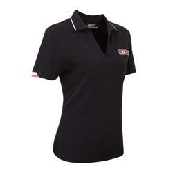 Sizes: S-XL/Material: 100% polyester Polo Shirt (Women/Black) A sporty black polo in lightweight, quick-drying cotton.