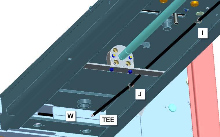Route air line thru tie J on deck and connect to the T-fitting on the left side of the rear crossmember.