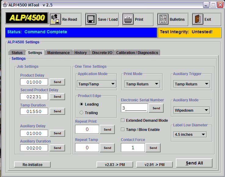 Step 5 - Parameter Settings - MTool Setup. [1] The ALP/4500 unit must have the correct application mode set for the given application. This is performed with the MTool software program (version v2.