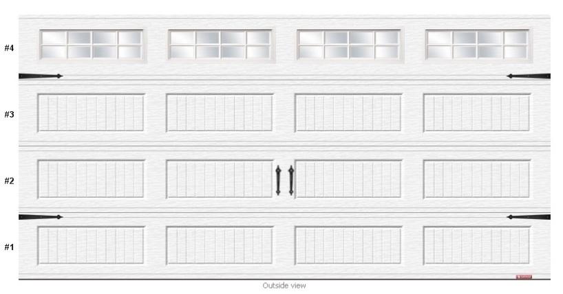 Garage Doors UPGRADE 981168-2 Model: Quantity: 1 Size: Stratton 138, Carriage House lp 16 0 x 8 0 (width x height) Sections: 1 3/8"-thick galvanized steel, insulation R-12 26-gauge galvanized steel,