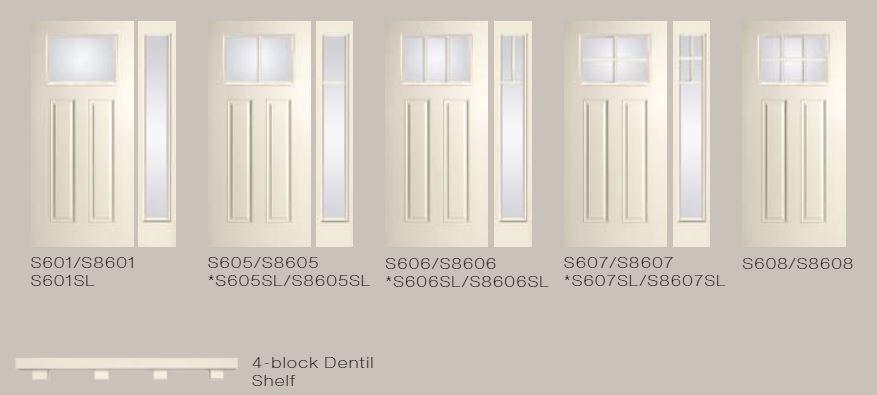 Front Doors ThermaTru Craftsman Style Exterior Door with matching side light and Dentil Shelf Energy Star compliant 5 times more insulating value than wood